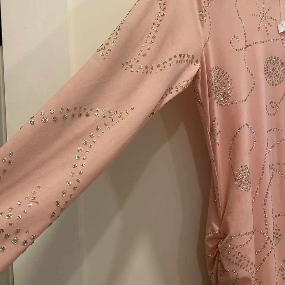 1970’s Pink Long Sleeve Glitter Maxi Evening Prom Dress - Picture 7 of 13